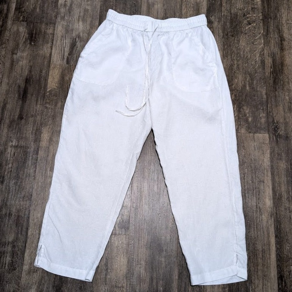 Andrea‎ Jovine White Linen Blend Cropped Drawstring Pants Womens Medium Nepal